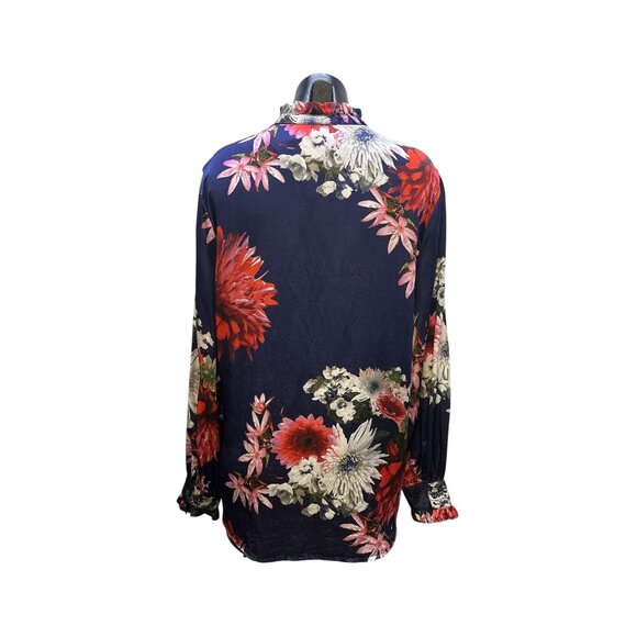 Johnny Was Silk Floral Button-Up Blouse w/Ruffle Collar & Cuffs - Picture 2 of 8